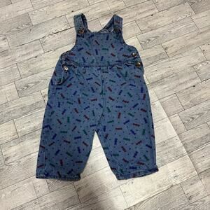 Vintage Infant Denim Overalls Candy Wrapper Print | Blue | 0-3 Months